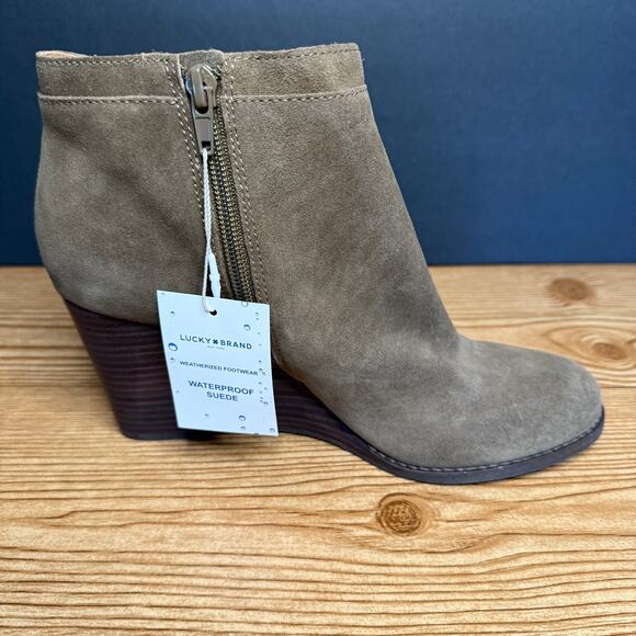 Lucky Brand Waterproof Leather Suede Wedge Yimina Ankle Boot Booties Sz 10 Green - Picture 5 of 16